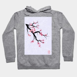 Pretty sumi-e cherry blossoms on a purple background Hoodie